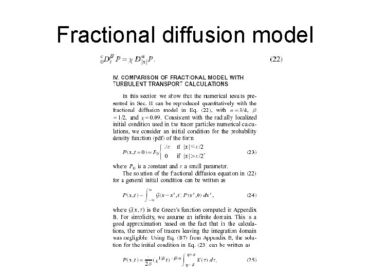 Fractional diffusion model 