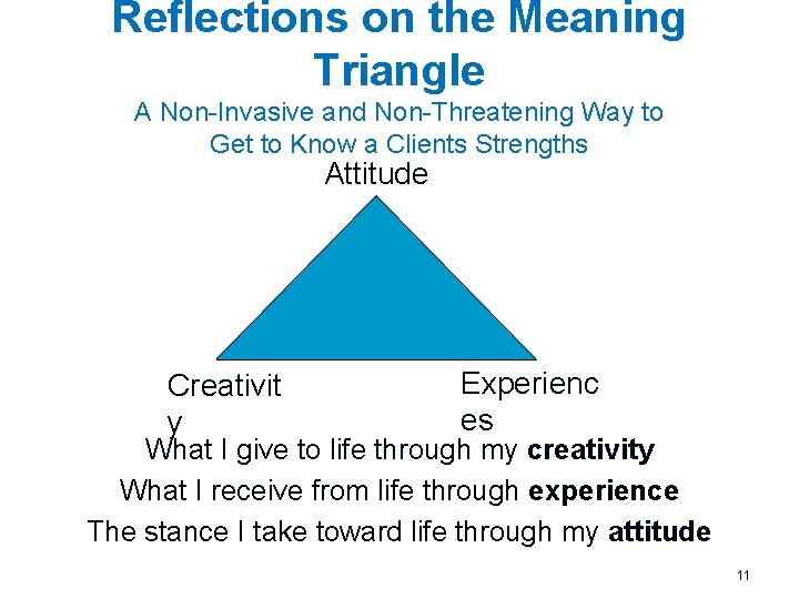 Reflections on the Meaning Triangle A Non-Invasive and Non-Threatening Way to Get to Know