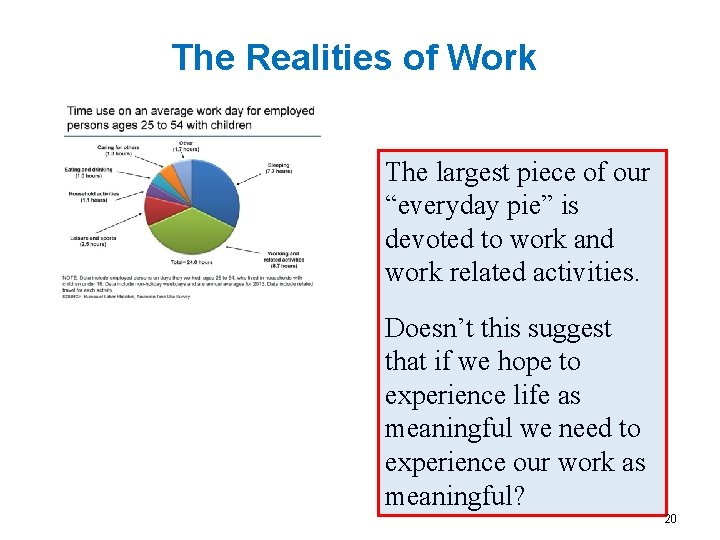 The Realities of Work The largest piece of our “everyday pie” is devoted to