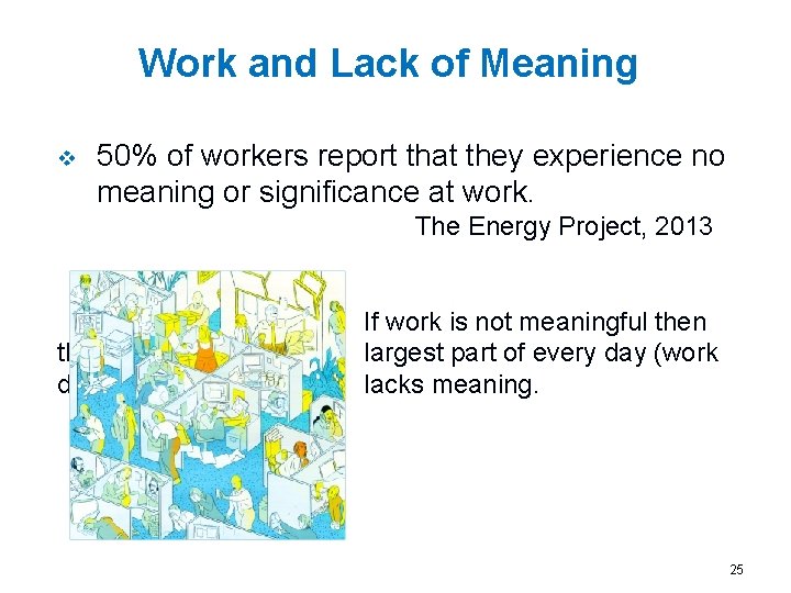 Work and Lack of Meaning v 50% of workers report that they experience no