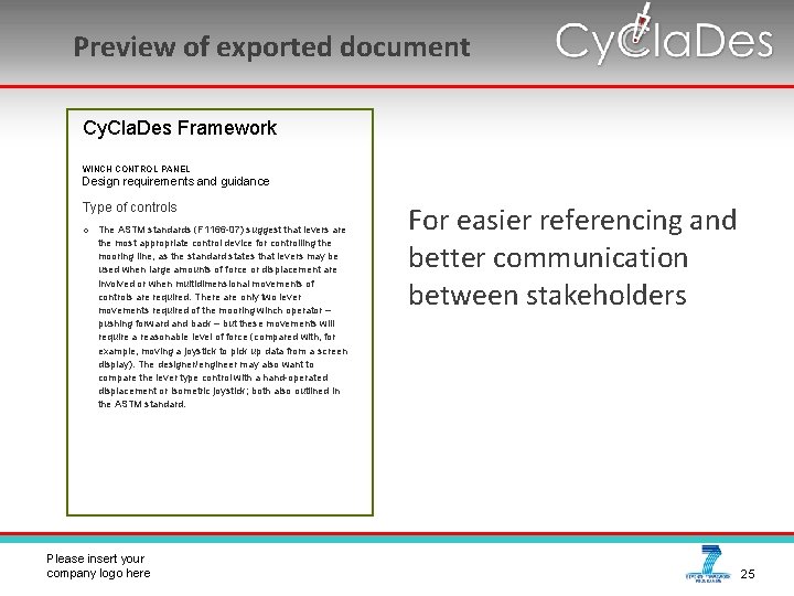 Preview of exported document Cy. Cla. Des Framework WINCH CONTROL PANEL Design requirements and