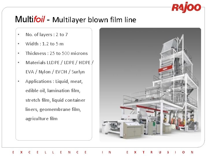 Multifoil - Multilayer blown film line • No. of layers : 2 to 7