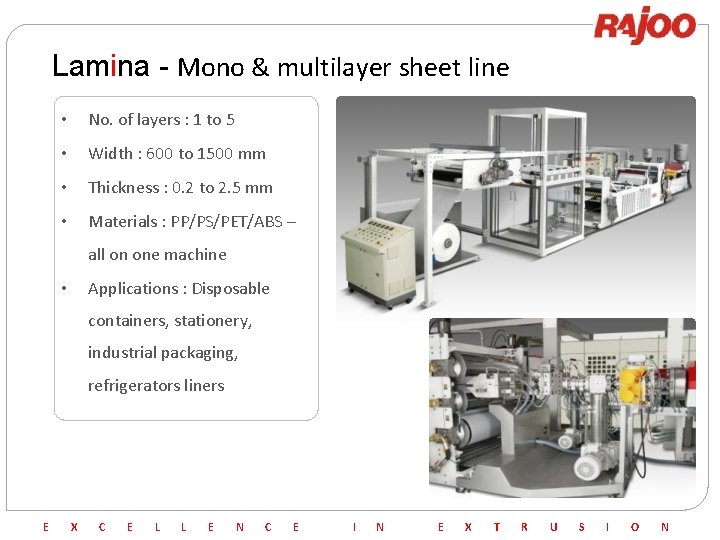 Lamina - Mono & multilayer sheet line • No. of layers : 1 to