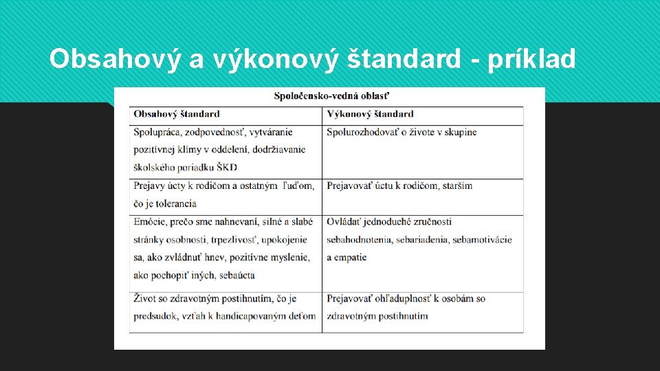 Obsahový a výkonový štandard - príklad 