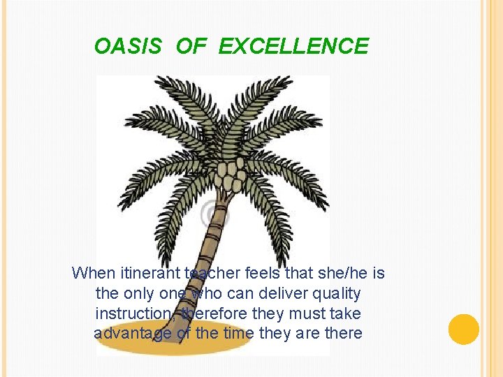 OASIS OF EXCELLENCE When itinerant teacher feels that she/he is the only one who