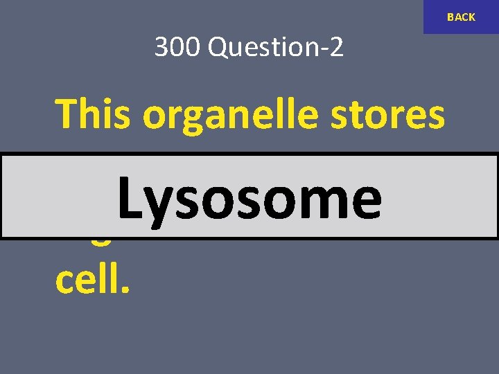 BACK 300 Question-2 This organelle stores enzymes and helps Lysosome digest material for the