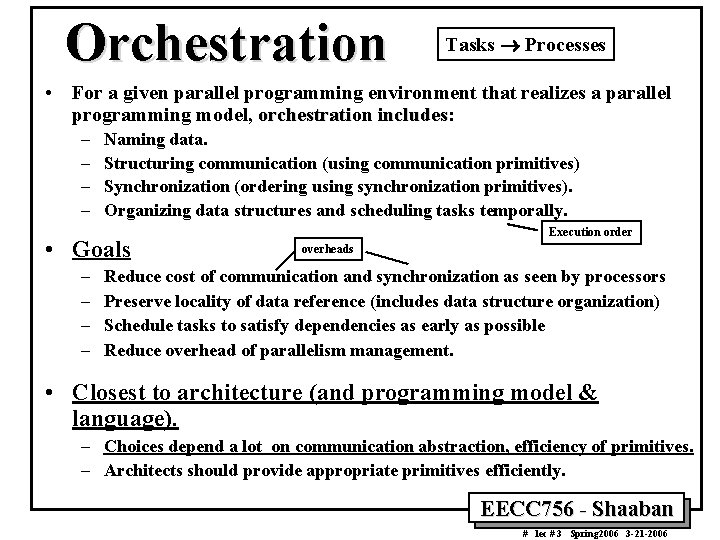 Orchestration Tasks ® Processes • For a given parallel programming environment that realizes a