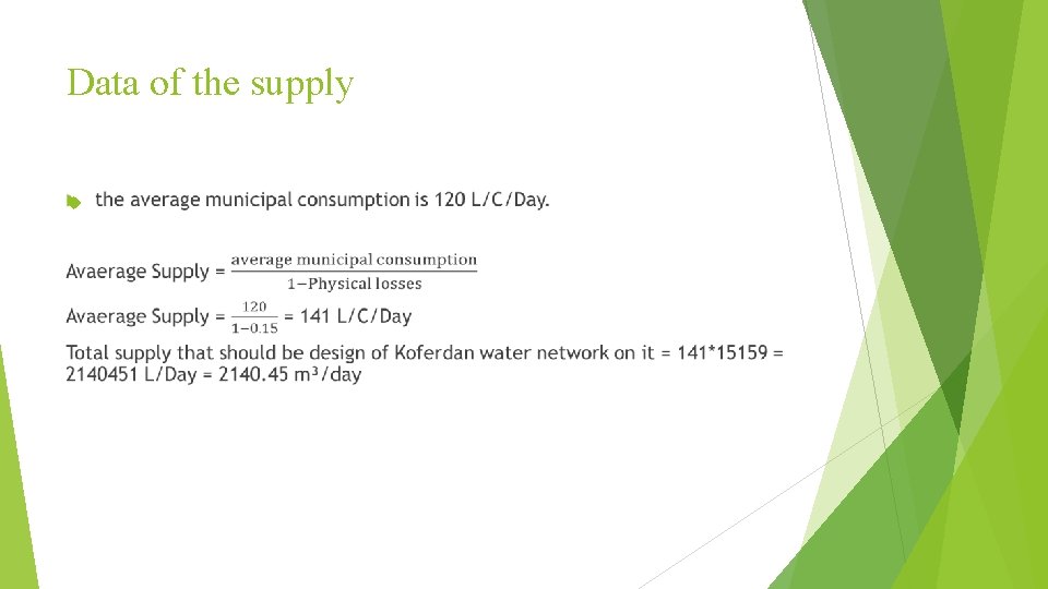 Data of the supply 