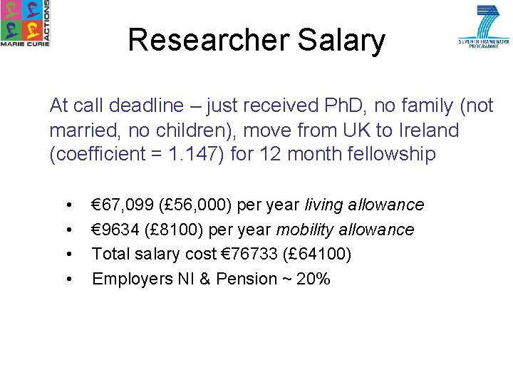 Researcher Salary At call deadline – just received Ph. D, no family (not married,