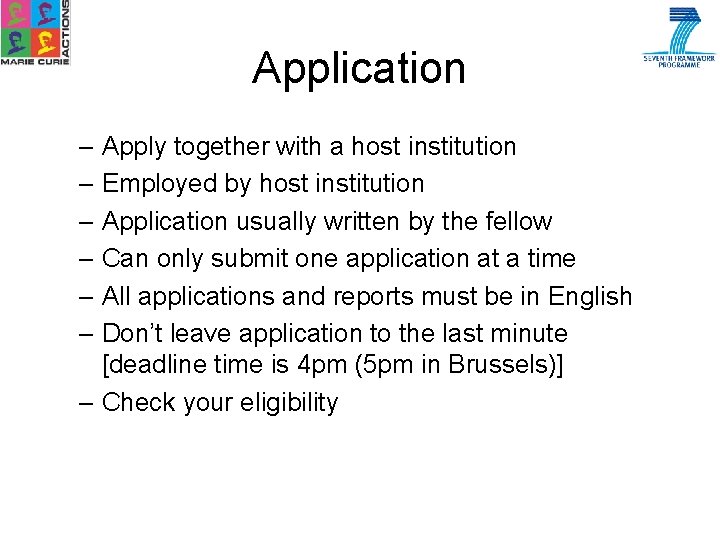 Application – Apply together with a host institution – Employed by host institution –