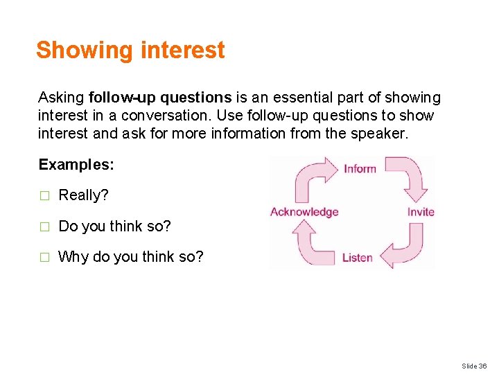 Showing interest Asking follow-up questions is an essential part of showing interest in a