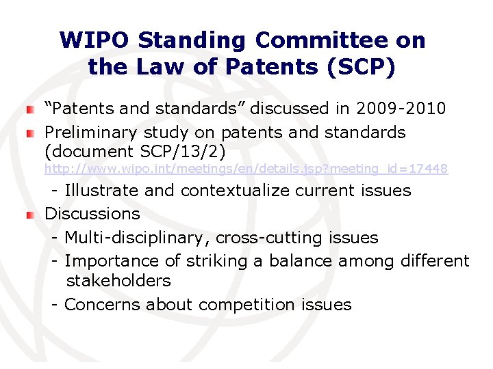 WIPO Standing Committee on the Law of Patents (SCP) “Patents and standards” discussed in