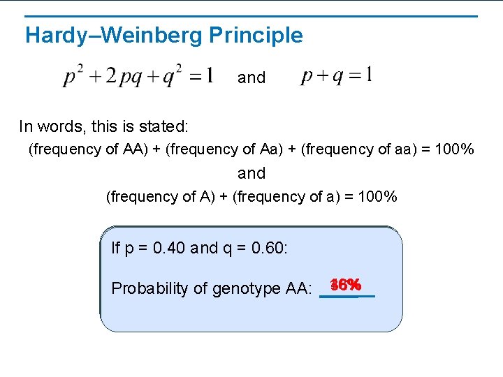 Hardy–Weinberg Principle and In words, this is stated: (frequency of AA) + (frequency of