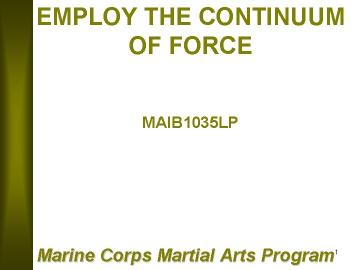 EMPLOY THE CONTINUUM OF FORCE MAIB 1035 LP Marine Corps Martial Arts Program 1