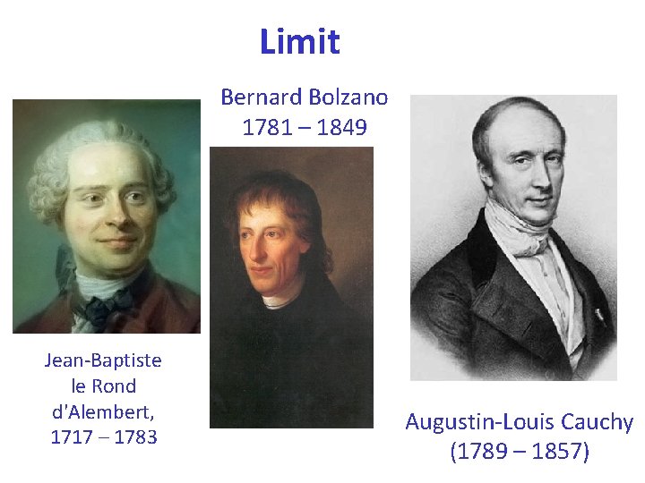 Limit Bernard Bolzano 1781 – 1849 Jean-Baptiste le Rond d'Alembert, 1717 – 1783 Augustin-Louis