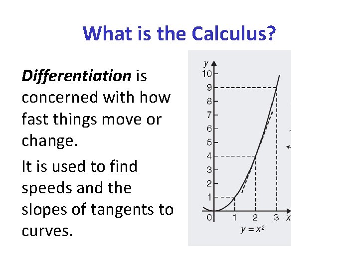 What is the Calculus? Differentiation is concerned with how fast things move or change.