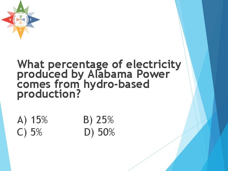 What percentage of electricity produced by Alabama Power comes from hydro-based production? A) 15% What percentage of electricity produced by Alabama Power comes from hydro-based production? A) 15%