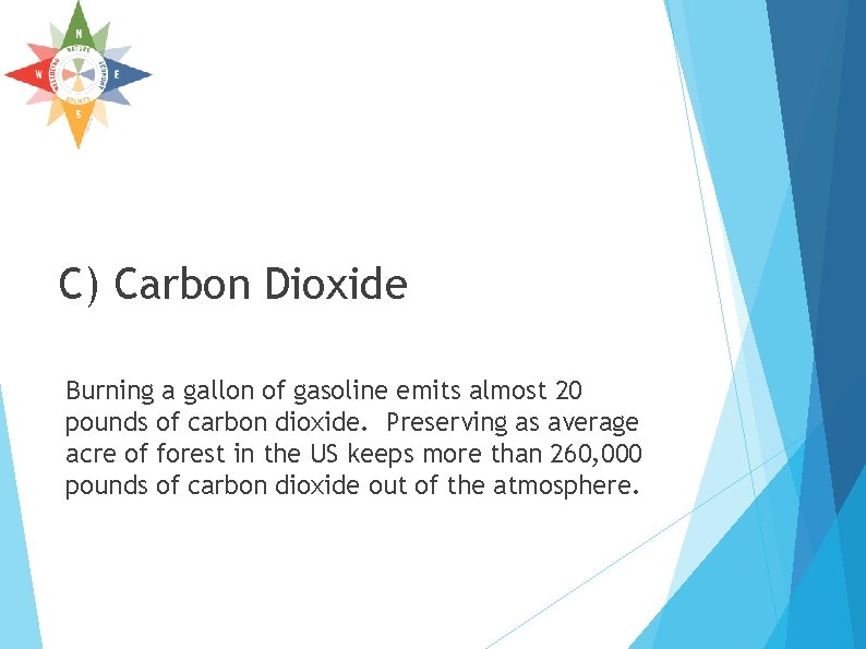 C) Carbon Dioxide Burning a gallon of gasoline emits almost 20 pounds of carbon C) Carbon Dioxide Burning a gallon of gasoline emits almost 20 pounds of carbon