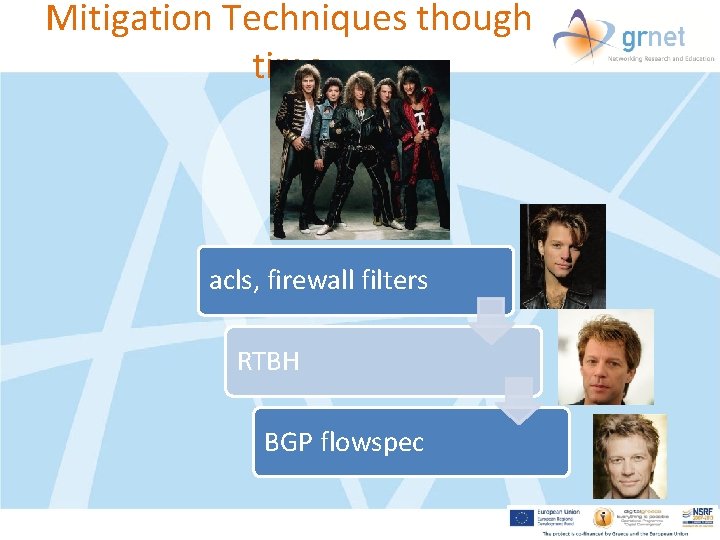 Mitigation Techniques though time acls, firewall filters RTBH BGP flowspec 