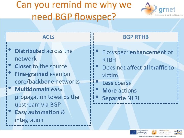 Can you remind me why we need BGP flowspec? BGP RTHB ACLS • •