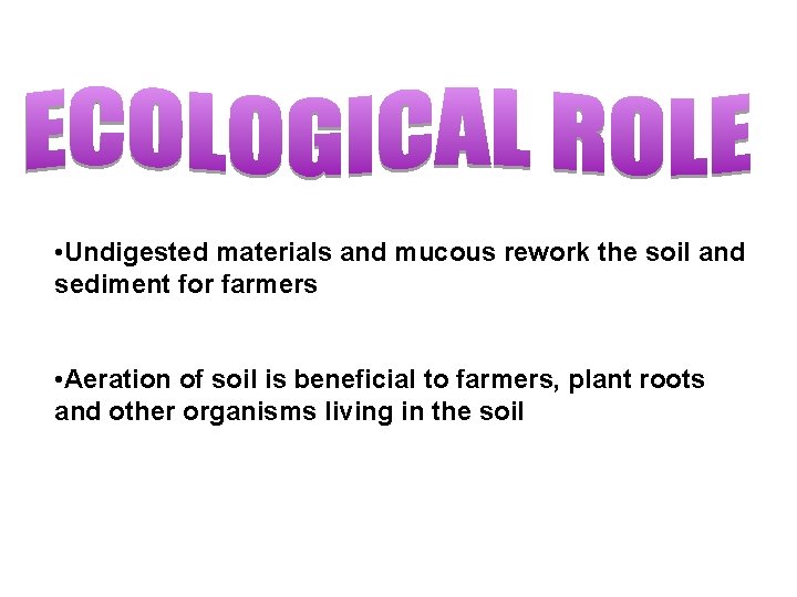  • Undigested materials and mucous rework the soil and sediment for farmers •