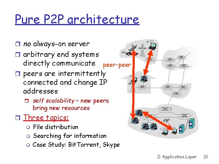 Pure P 2 P architecture r no always-on server r arbitrary end systems directly