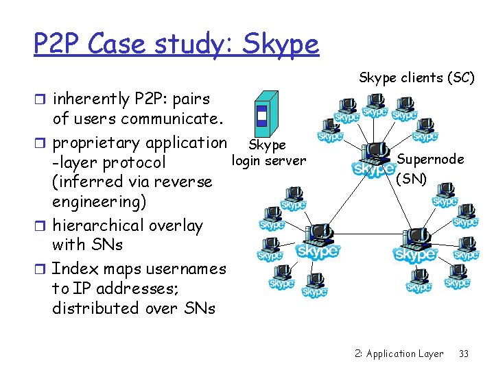 P 2 P Case study: Skype clients (SC) r inherently P 2 P: pairs