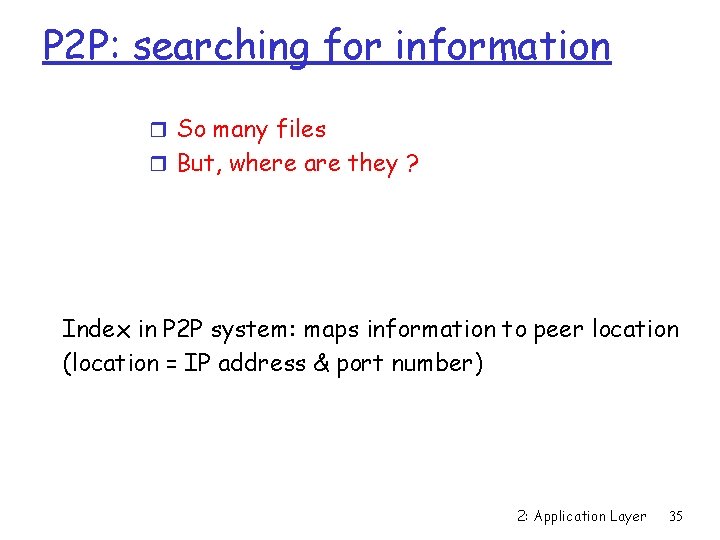 P 2 P: searching for information r So many files r But, where are
