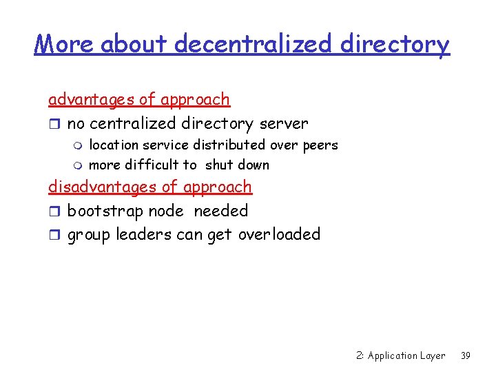 More about decentralized directory advantages of approach r no centralized directory server m m