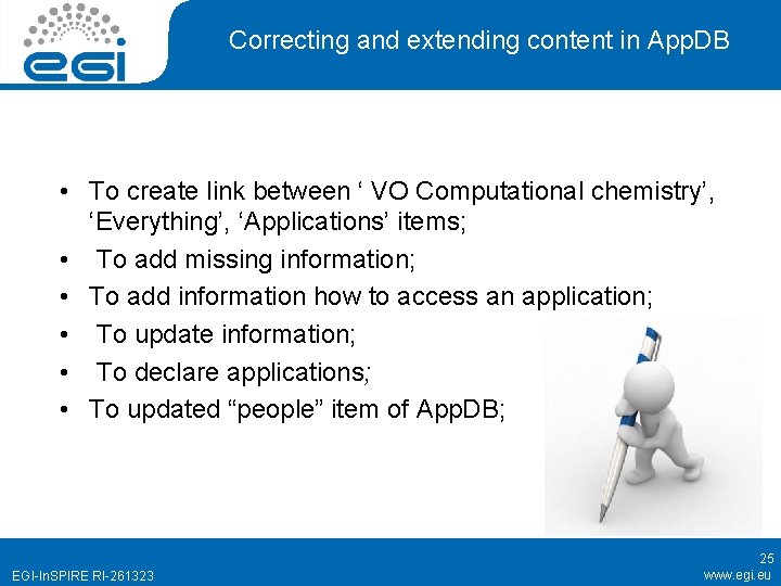 Correcting and extending content in App. DB • To create link between ‘ VO