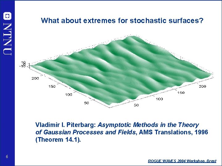 What about extremes for stochastic surfaces? Vladimir I. Piterbarg: Asymptotic Methods in the Theory