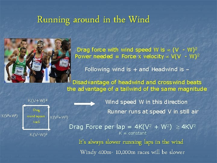 Running around in the Wind Drag force with wind speed W is (V -