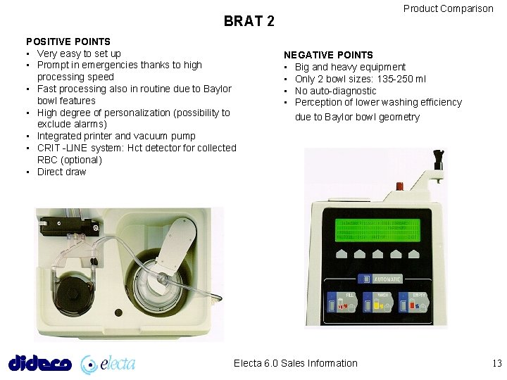 Product Comparison BRAT 2 POSITIVE POINTS • Very easy to set up • Prompt