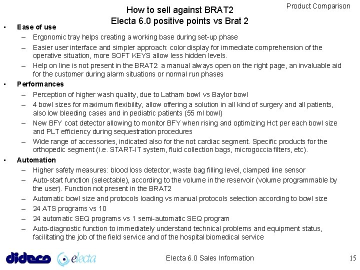  • • • How to sell against BRAT 2 Electa 6. 0 positive