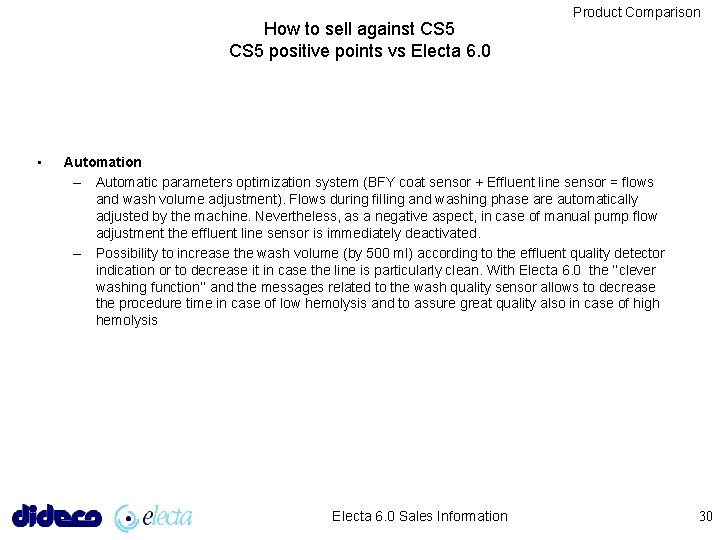 How to sell against CS 5 positive points vs Electa 6. 0 • Product