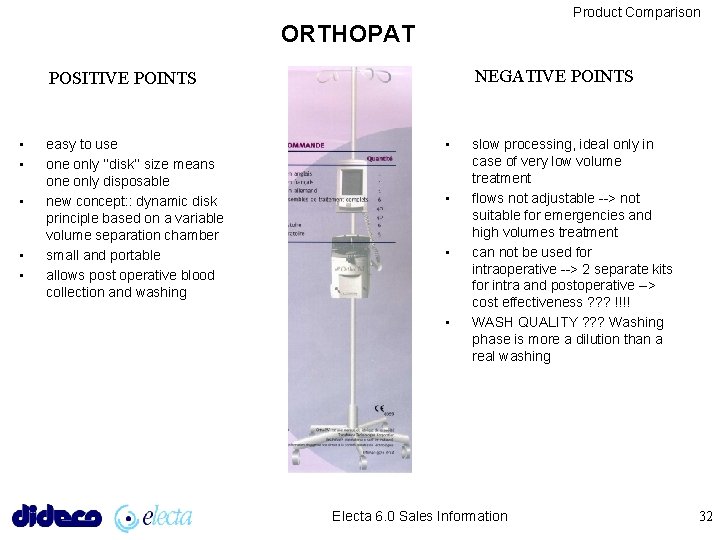 Product Comparison ORTHOPAT NEGATIVE POINTS POSITIVE POINTS • • • easy to use only