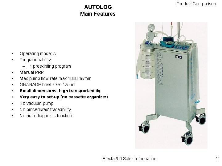 AUTOLOG Main Features • • • Product Comparison Operating mode: A Programmability – 1