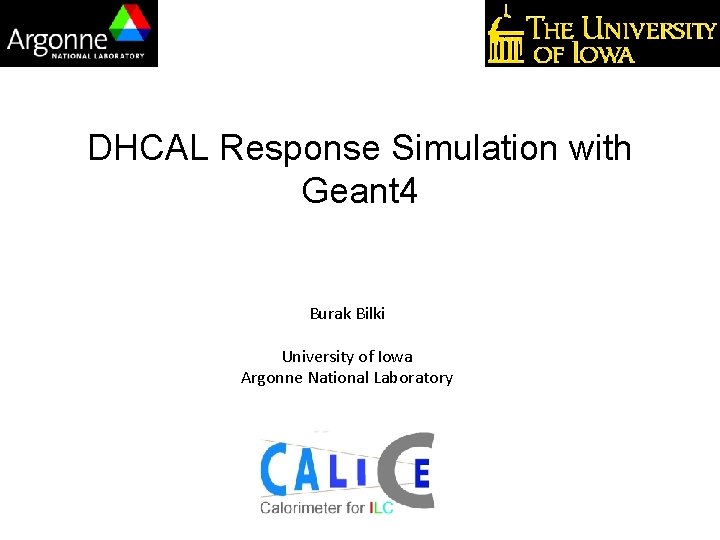 DHCAL Response Simulation with Geant 4 Burak Bilki University of Iowa Argonne National Laboratory