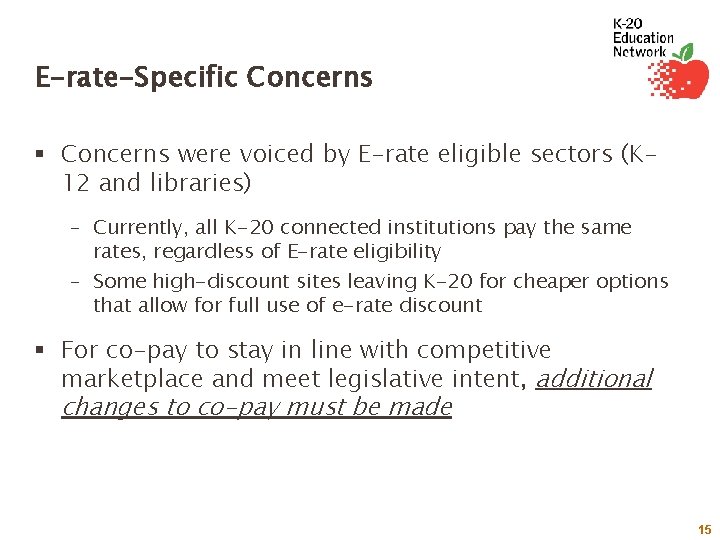 E-rate-Specific Concerns § Concerns were voiced by E-rate eligible sectors (K 12 and libraries)