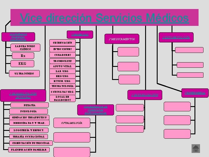 Vice dirección Servicios Médicos COORDINADOR DE MEDIOS DIAGNÓSTICO J´URGENCIAS J´MEDICAMENTOS J´ESTOMATOLOGÍA OBSERVACIÓN LABORATORIO CLÍNICO