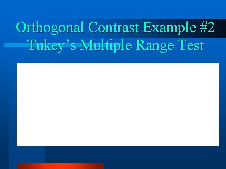 Orthogonal Contrast Example #2 Tukey’s Multiple Range Test 