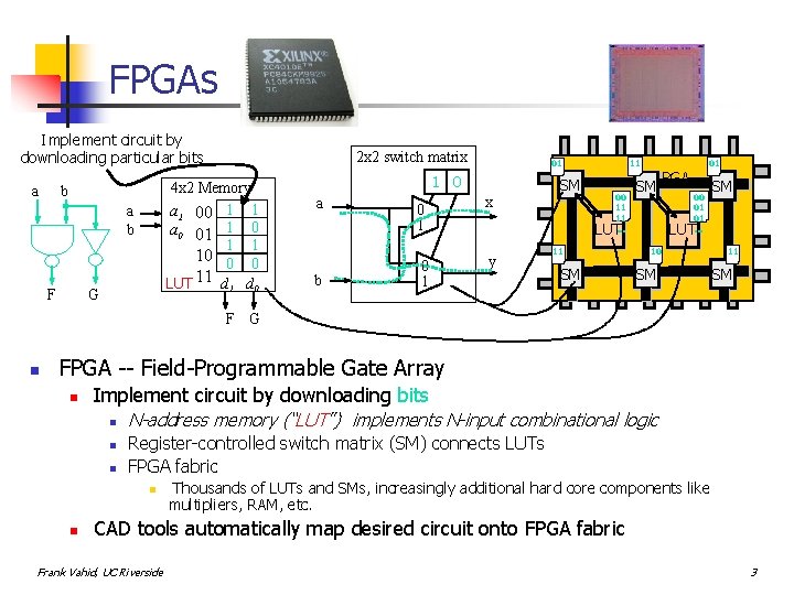 FPGAs Implement circuit by downloading particular bits a 4 x 2 Memory a 1