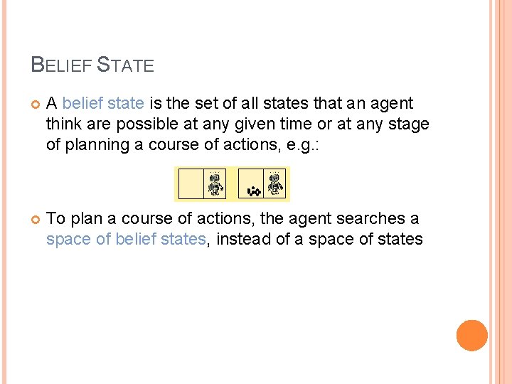 BELIEF STATE A belief state is the set of all states that an agent