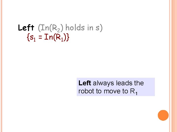 Left (In(R 2) holds in s) {s 1 = In(R 1)} Left always leads