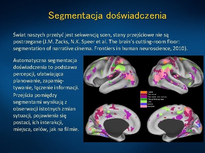 Segmentacja doświadczenia Świat naszych przeżyć jest sekwencją scen, stany przejściowe nie są postrzegane (J.