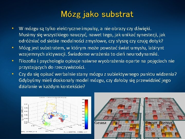 Mózg jako substrat • W mózgu są tylko elektryczne impulsy, a nie obrazy czy