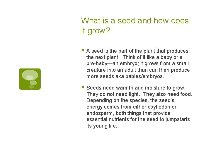 What is a seed and how does it grow? § A seed is the What is a seed and how does it grow? § A seed is the