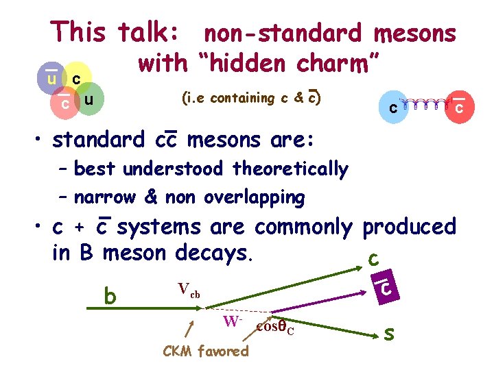 This talk: non-standard mesons u c c u with “hidden charm” (i. e containing