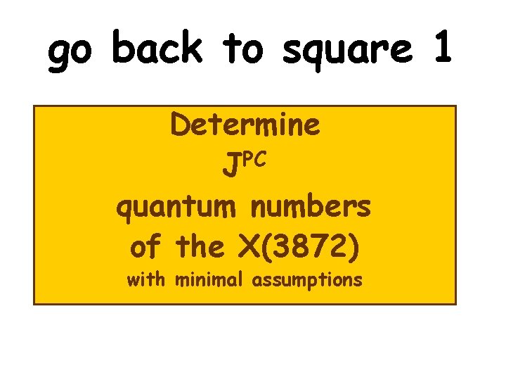go back to square 1 Determine JPC quantum numbers of the X(3872) with minimal