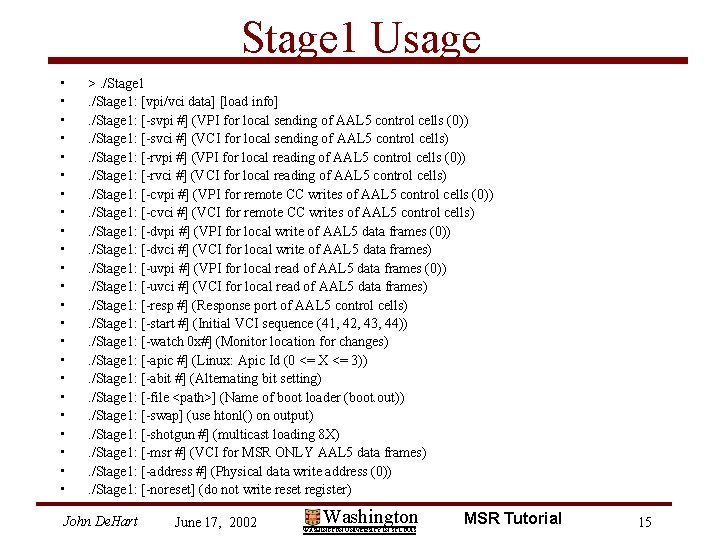 Stage 1 Usage • • • • • • >. /Stage 1: [vpi/vci data]